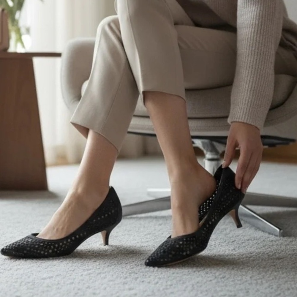 SCHUTZ Black suede Perforated kitten Heels new 9B  flats 
Pumps pointy toe